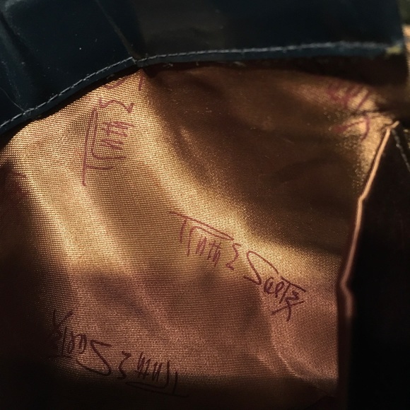 Vintage Ruth Saltz Patent Leather Hinged Opening Cougar pull Tab Navy Blue - Picture 11 of 12